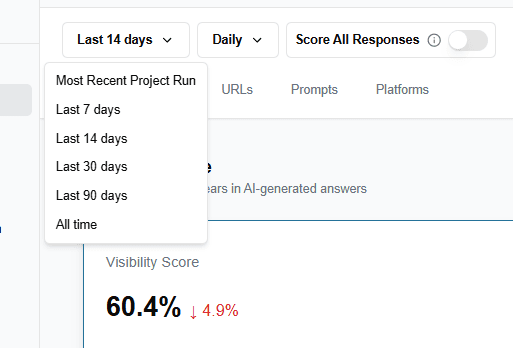 Filter to the most recent project run on dashboard pages