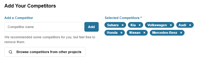 Copying competitor names from an existing project