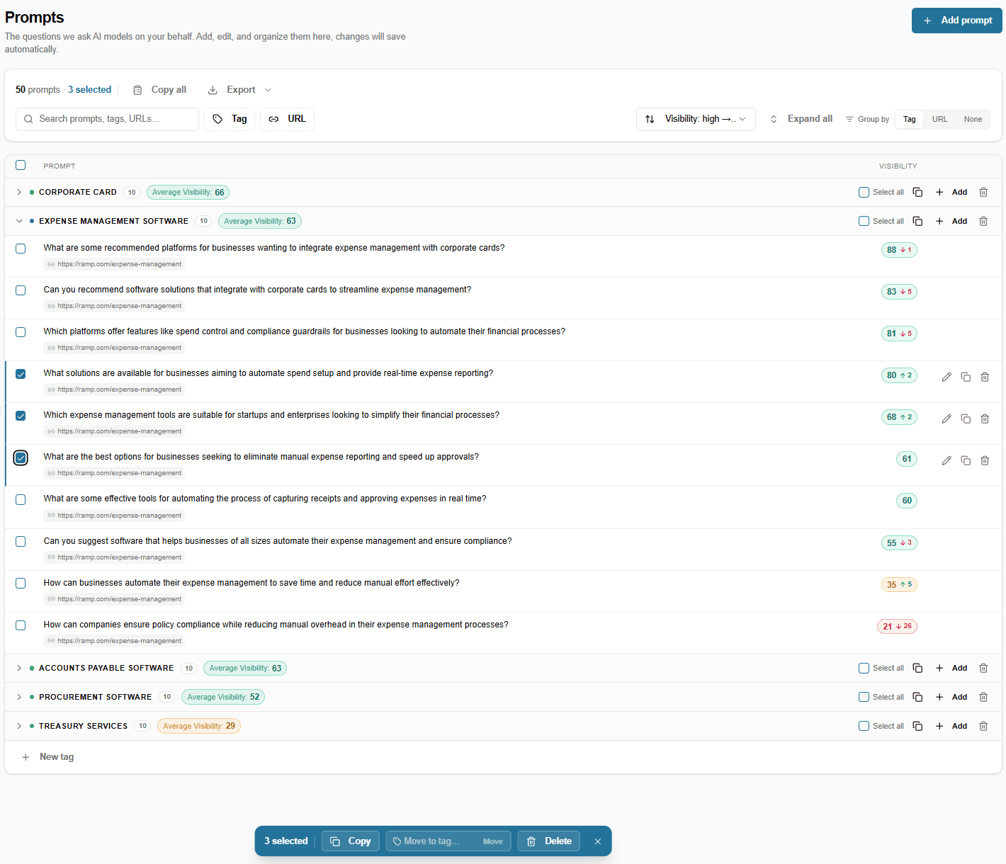 Refreshed Prompt Management tab with bulk edit and file import options